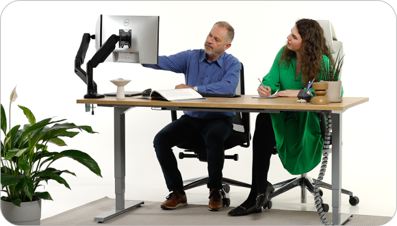 StandUp höhenverstellbarer Ecktisch mit ErgoWork Monitorhalter zweiarmig